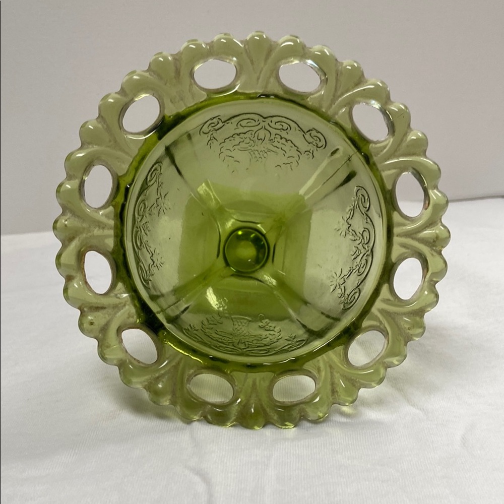 Vintage Green Glass Pedestal Bowl - Picture 4 of 4